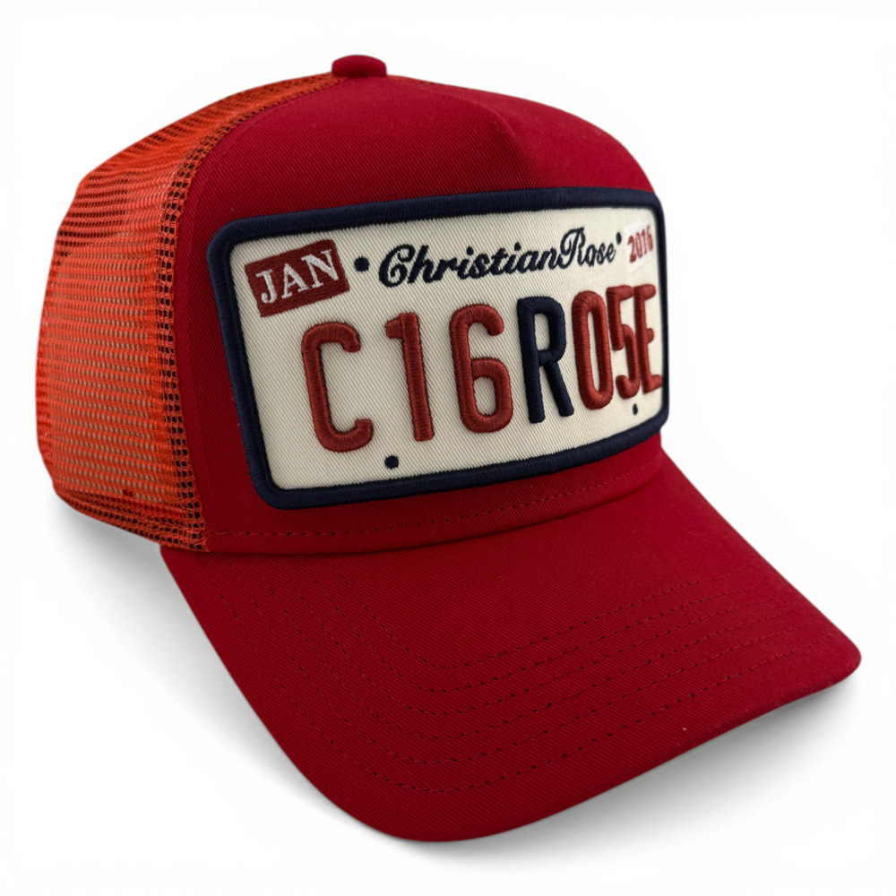 Christian‎ Rose Iconic II London Plate Red Mesh Back Trucker Adjustable Hat Cap